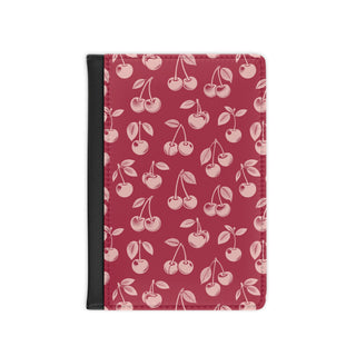 Red cherry passport cover in deep red and pale pink