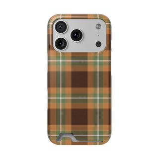 Autumn plaid phone case with card holder, front view