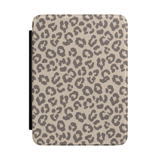 Beige leopard print Kindle case, taupe rosettes on soft beige