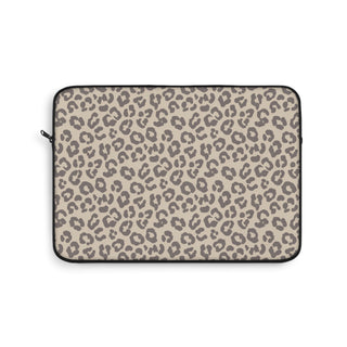 Beige leopard print laptop sleeve, taupe rosettes on soft beige