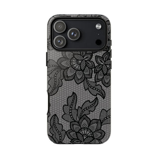 Black lace print tough phone case