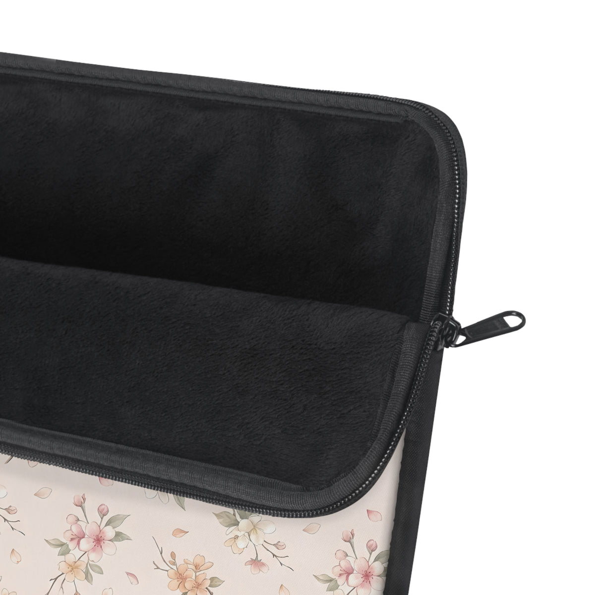 Blush pink blossom print laptop sleeve, front view