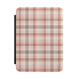 Blush plaid Kindle case in dusty rose and cream