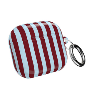 Burgundy and light blue striped AirPod case