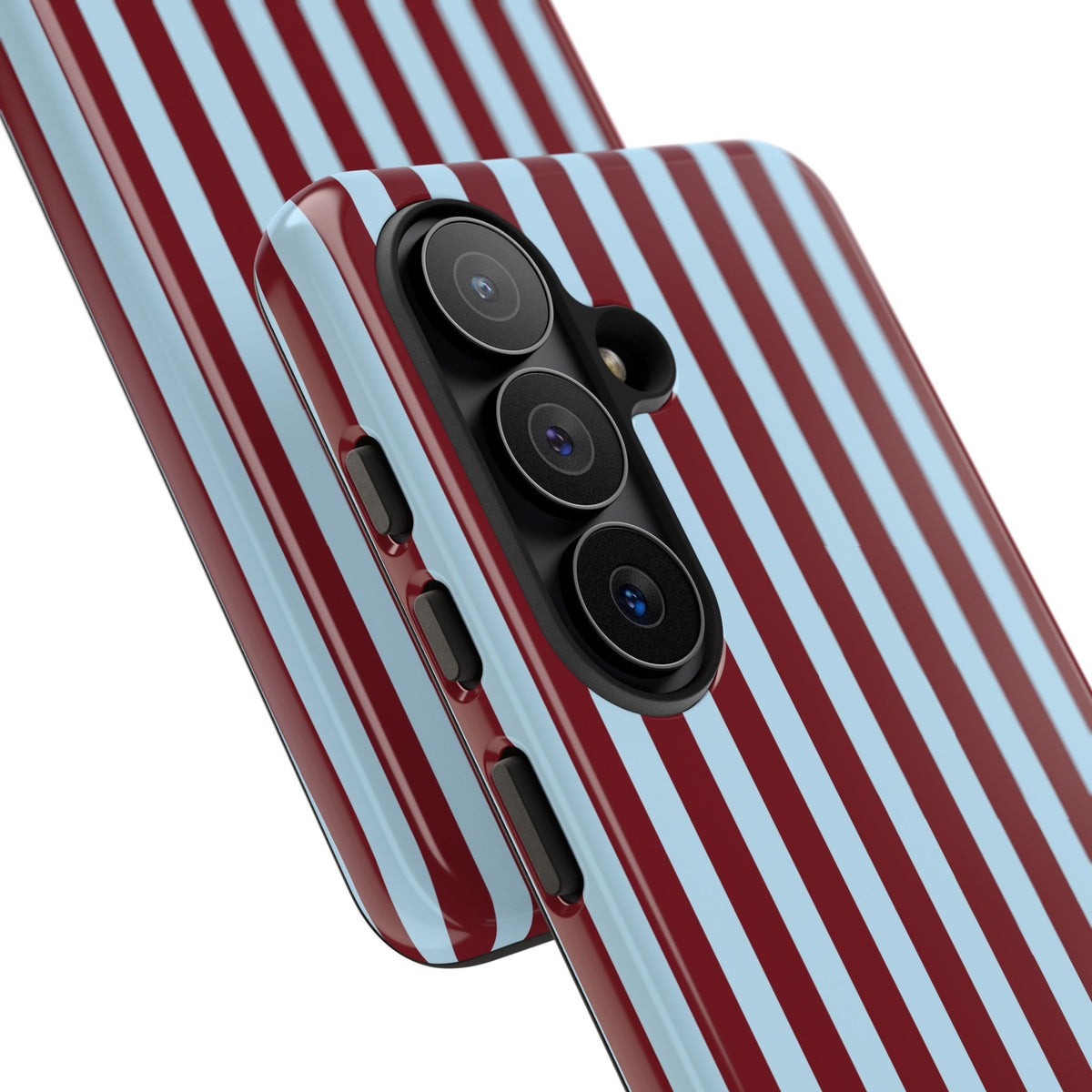 Striped tough phone case on a flat surface