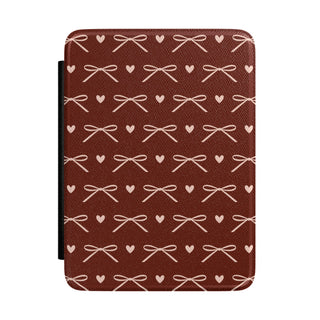 Burgundy bow Kindle case with pale pink bows and hearts