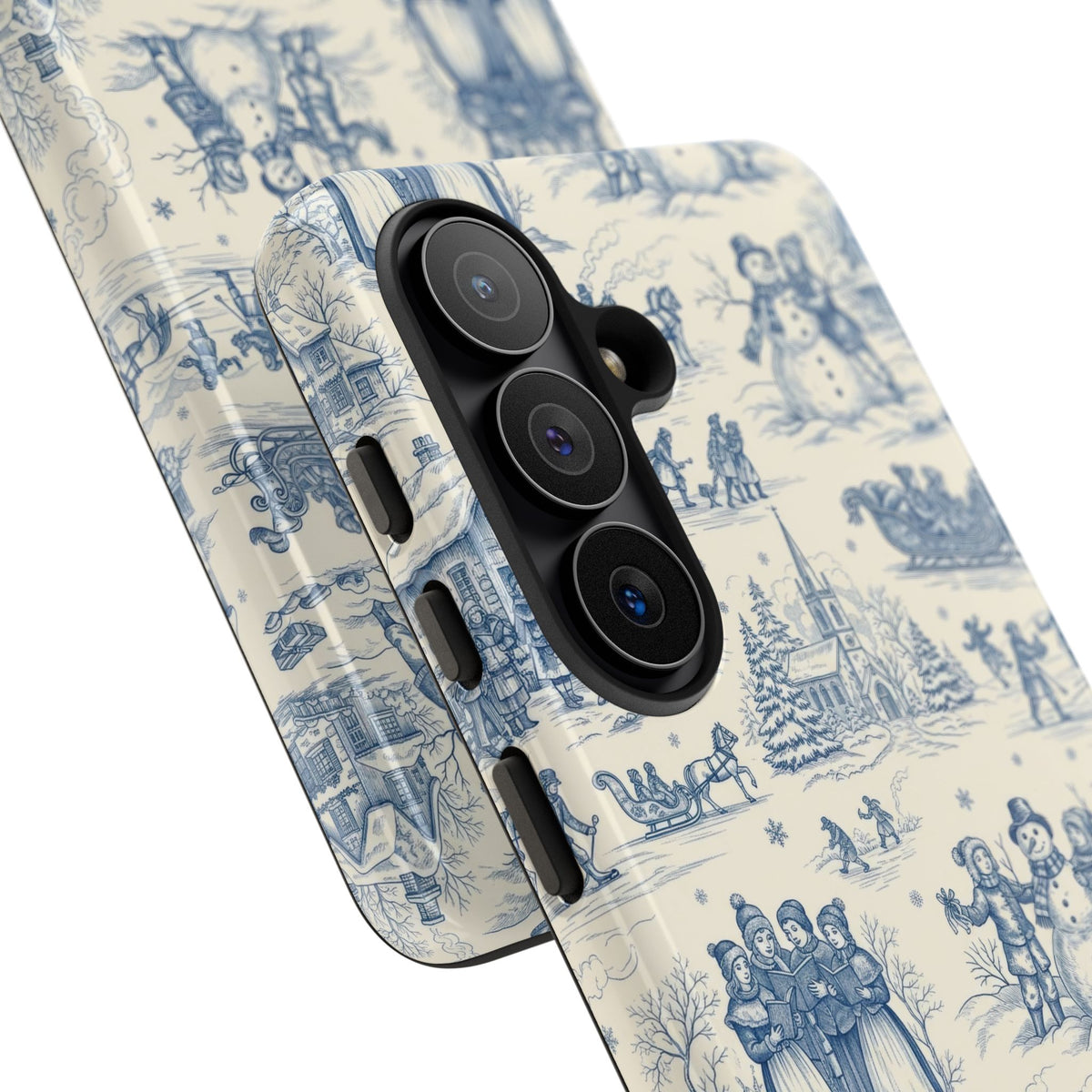 Blue and cream Christmas toile tough phone case