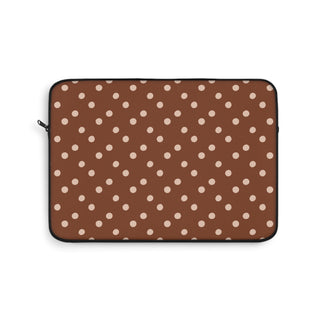 Cinnamon polka dot laptop sleeve, peach dots on warm cinnamon brown