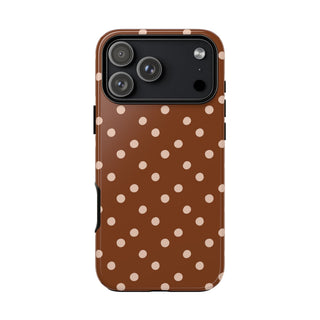 Cinnamon polka dot tough phone case, front view