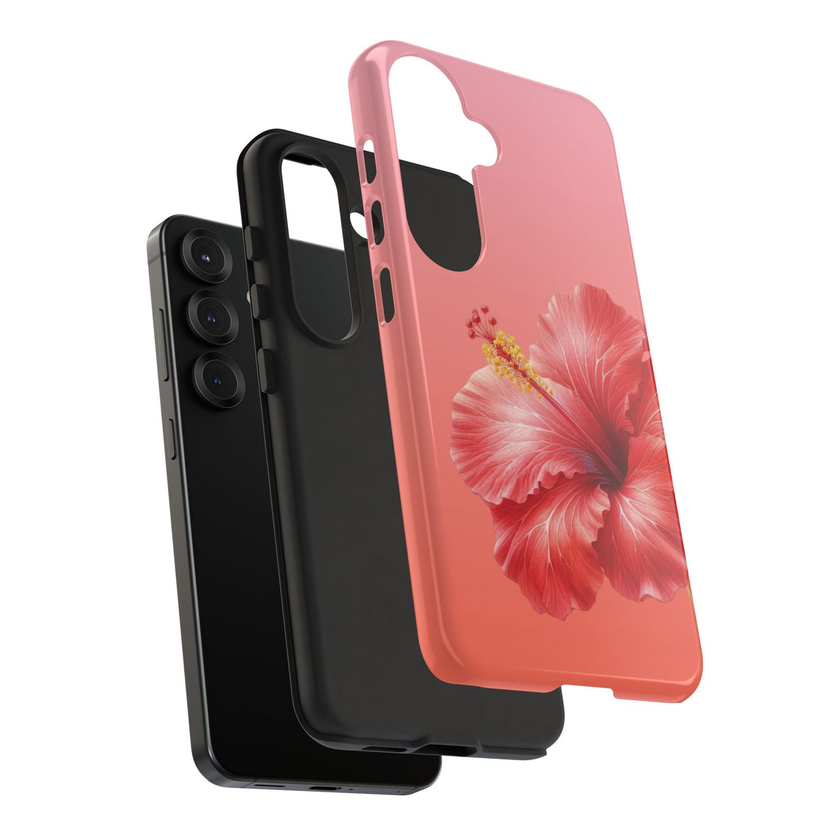 Hibiscus tough phone case in coral and pink