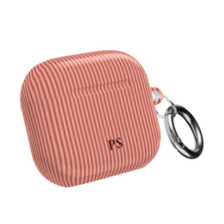 Personalized coral striped AirPod case with initials