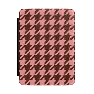 Pink houndstooth Kindle case, chocolate brown and soft pink