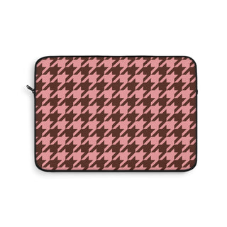 Pink houndstooth laptop sleeve, chocolate brown and soft pink