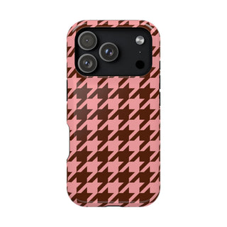 Pink houndstooth MagSafe phone case, back view