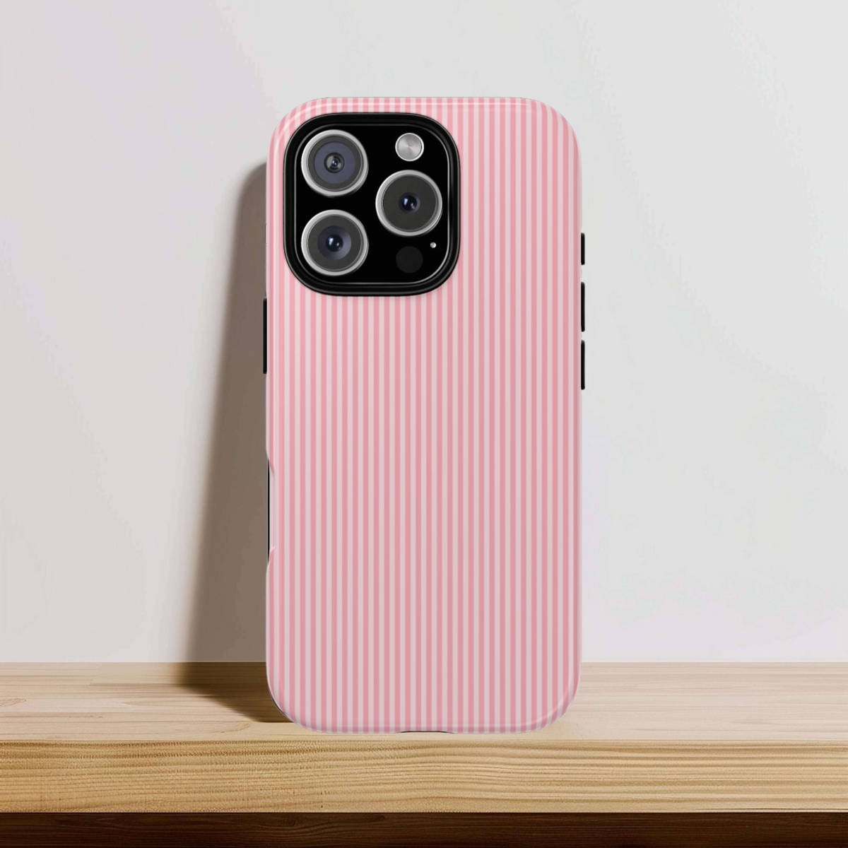Pink vertical pinstripe print used on the tough phone case