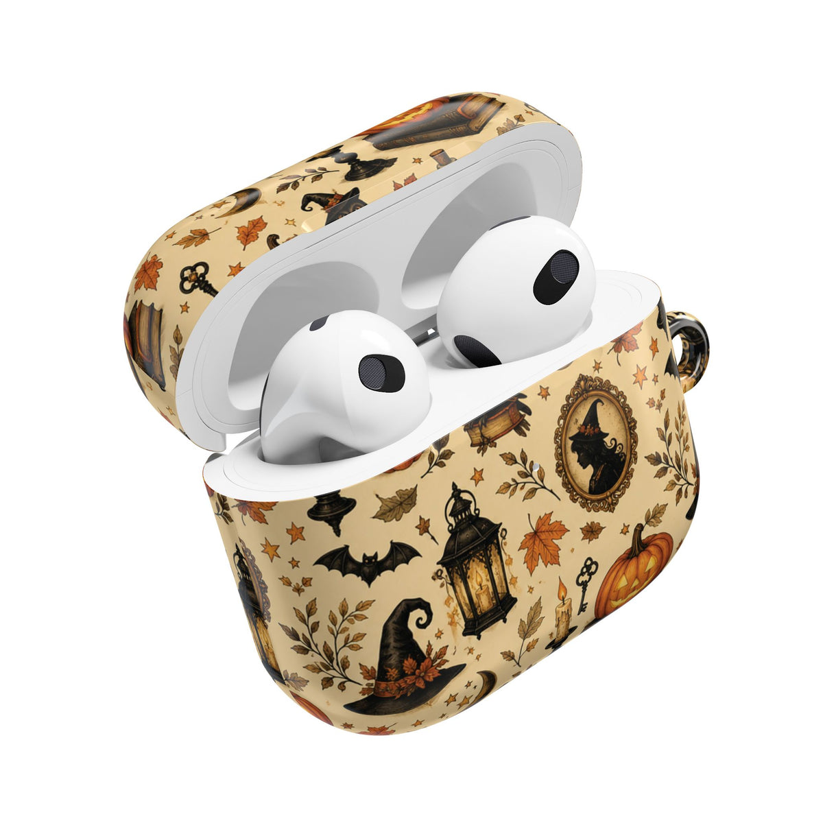 Vintage Halloween AirPod case with a black cat cameo