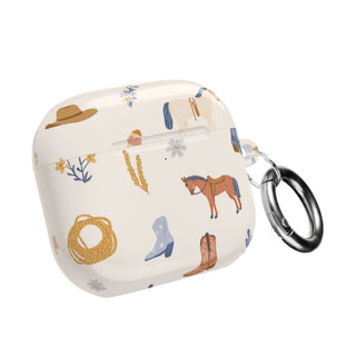 Western cowgirl AirPod case with horses, boots and cacti on cream