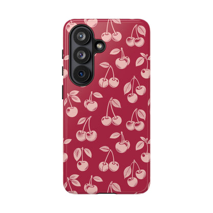 Cherry pattern tough phone case, side view