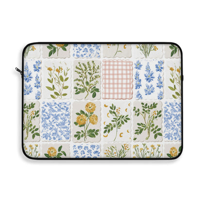 Floral patchwork laptop sleeve, front view