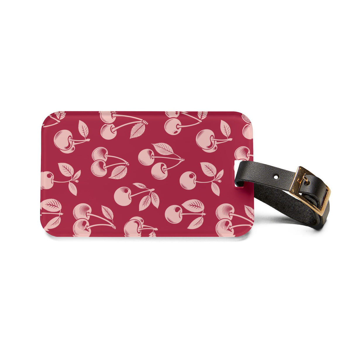 Red cherry luggage tag, detail view