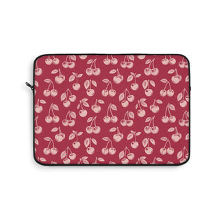 Red cherry laptop sleeve in deep red and pale pink