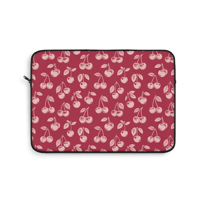 Red cherry laptop sleeve in deep red and pale pink