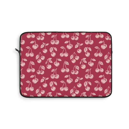 Red cherry laptop sleeve in deep red and pale pink
