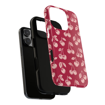 Red cherry tough phone case with raised camera edge
