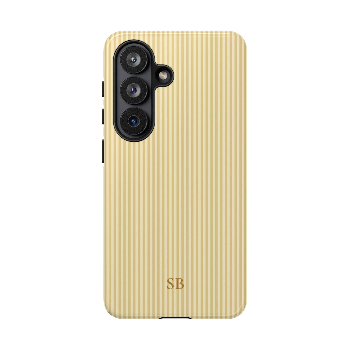 Soft yellow striped dual layer phone case with initials