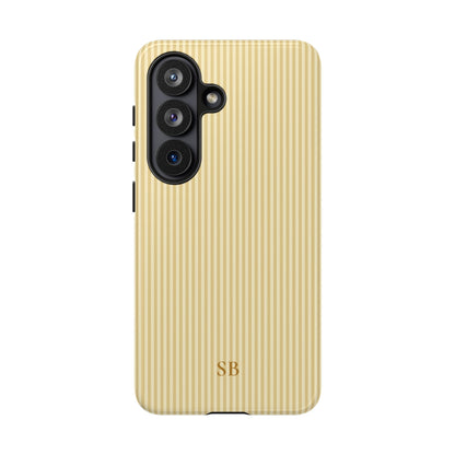 Soft yellow striped dual layer phone case with initials
