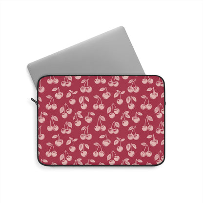 Cherry print laptop sleeve with black zipper