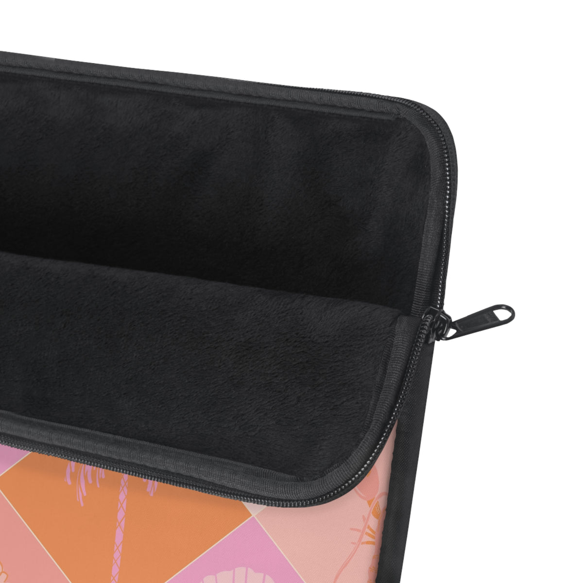 Pink checkerboard laptop sleeve with starfish and shell print