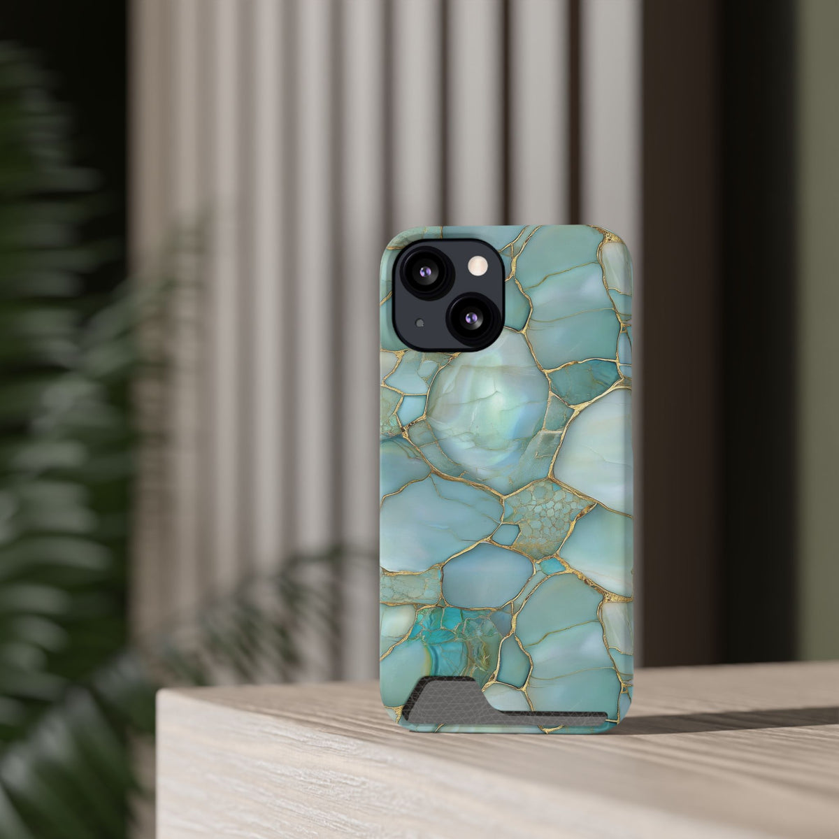 Teal Marble Card Holder Phone Case