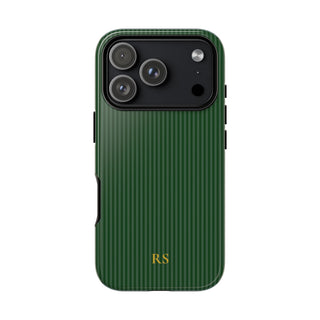 Personalized Forest Green Striped Tough Phone Case