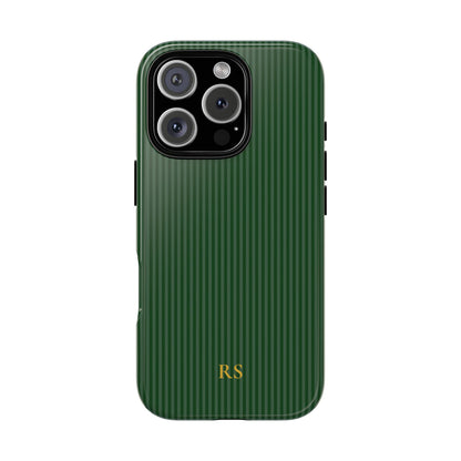 Personalized Forest Green Striped Tough Phone Case