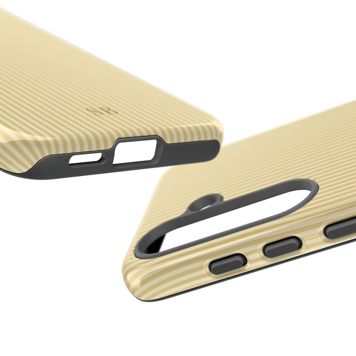 Butter yellow pinstripe print with gold monogram for personalized tough phone case
