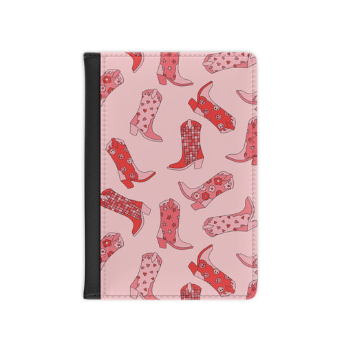 Pink cowboy boot passport cover in faux leather
