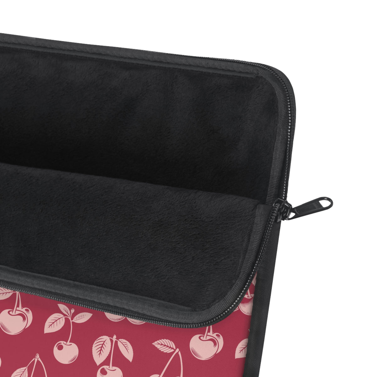 Red cherry laptop sleeve, detail view