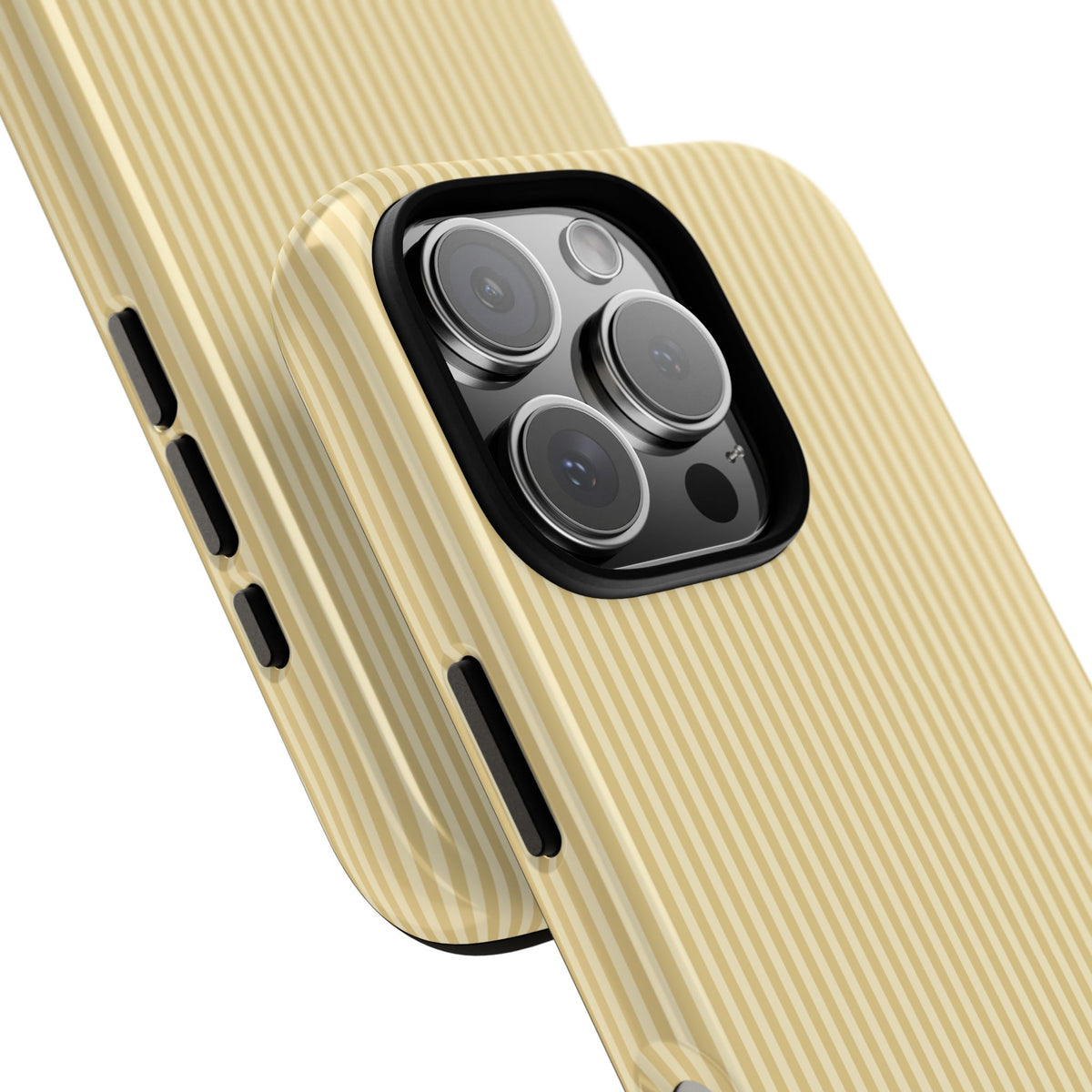 Butter yellow striped personalized tough phone case held in hand