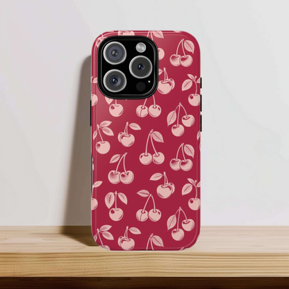 Red cherry tough phone case, back view