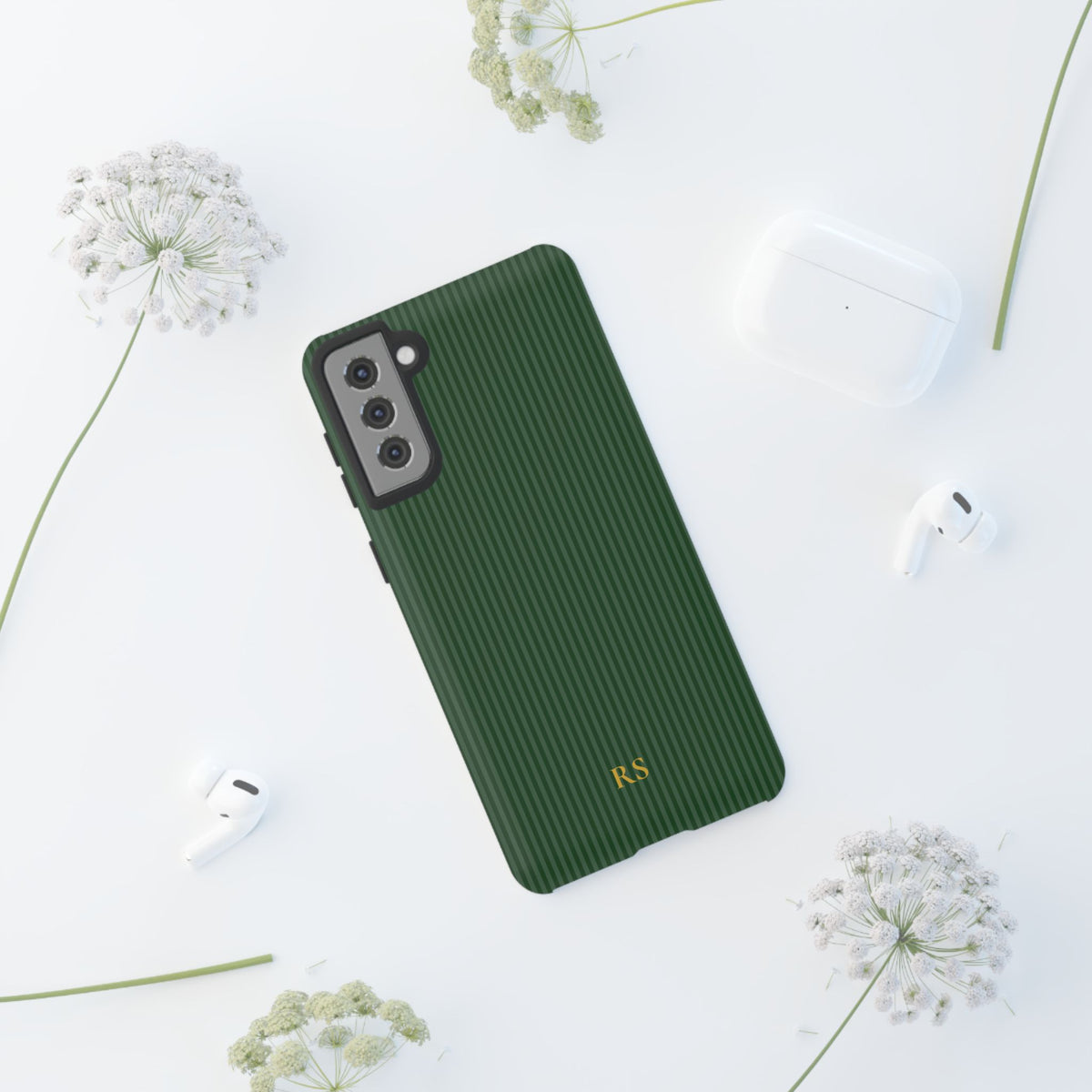 Personalized Forest Green Striped Tough Phone Case