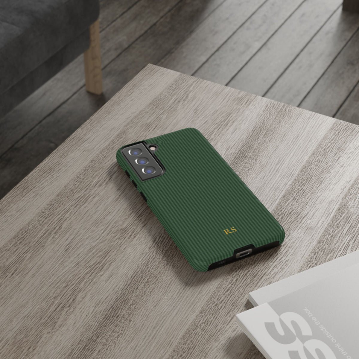 Personalized Forest Green Striped Tough Phone Case