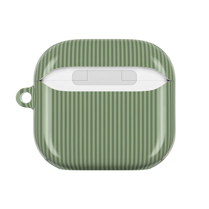 Sage green pinstripe print with gold monogram for personalized AirPod case
