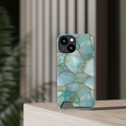 Teal Marble Card Holder Phone Case
