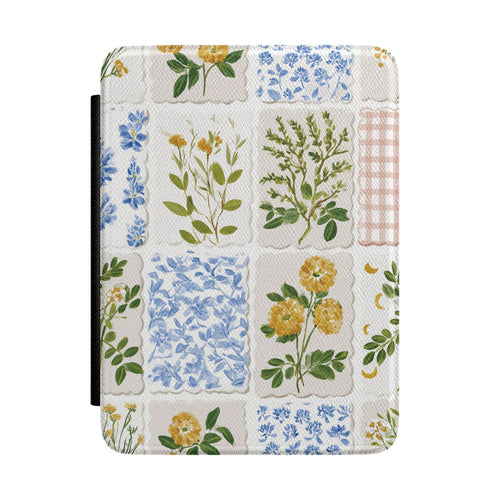 Floral patchwork Kindle case in blue, yellow and cream