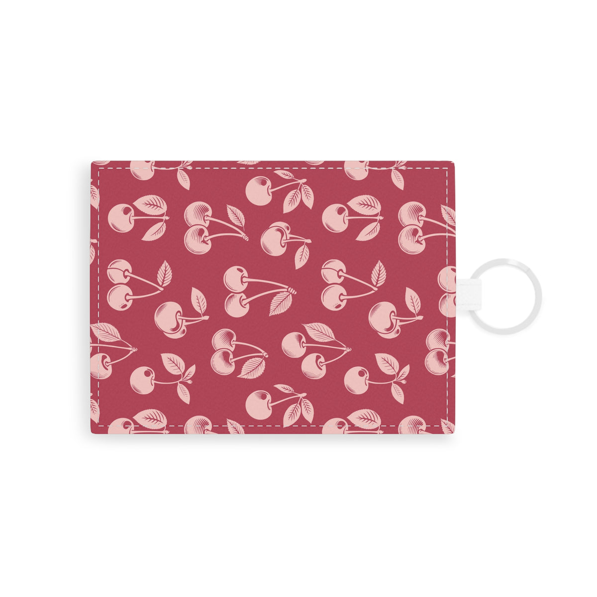 Red cherry card holder wallet with keyring