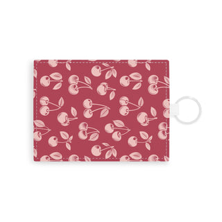Red cherry card holder wallet with keyring