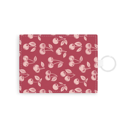 Red cherry card holder wallet with keyring