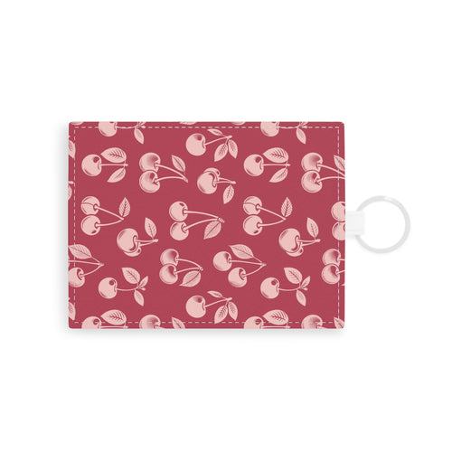 Red cherry card holder wallet with keyring