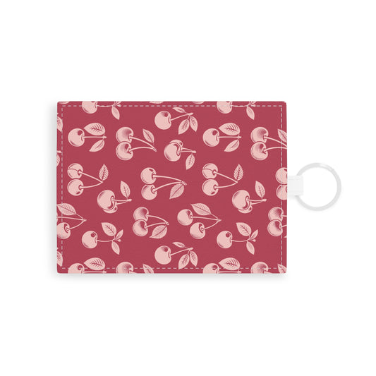 Red cherry card holder wallet with keyring